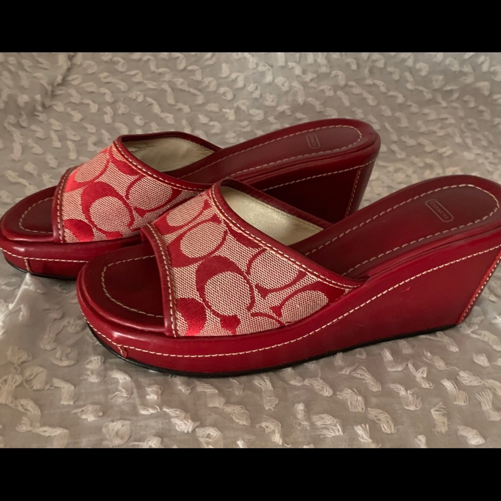 Red Coach Leather Wedge-Size 7